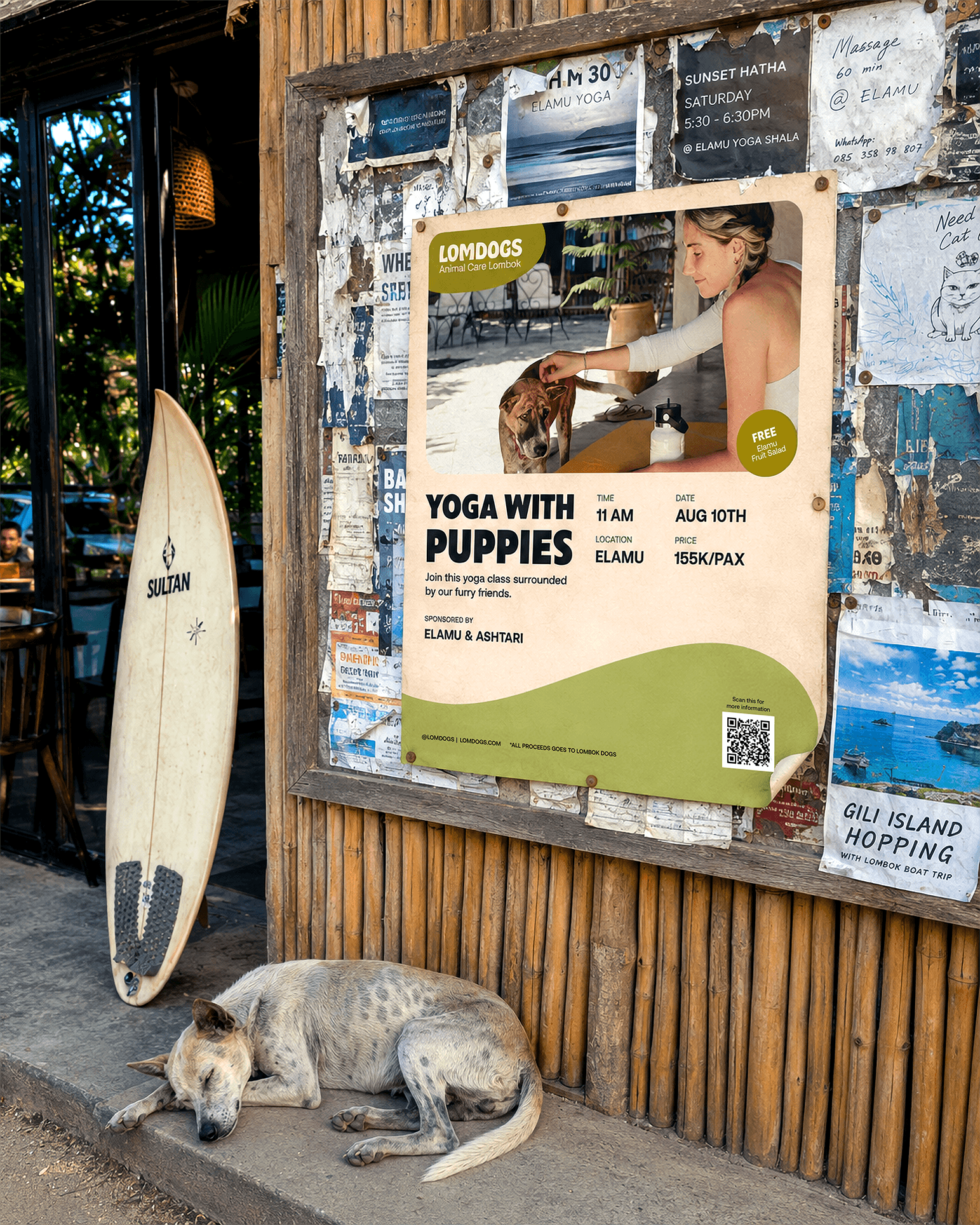 Lomdogs yoga with puppies poster